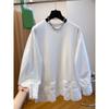 Air Cotton White Lace Splicing Long-sleeved T-shirt Women's Spring Loose Solid Color Outerwear Top