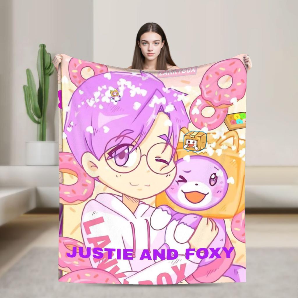 Foxy Boxy and Rocky Lankybox Blanket Soft Warm Novelty Plush Throw Blanket For Couch Bed Camping Flannel Bedspread Bed Cover