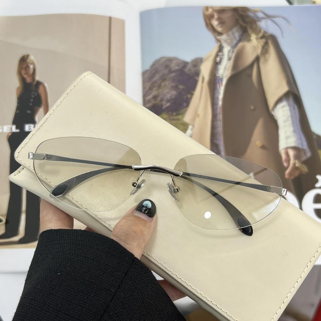 Women Y2K Rimless Sunglasses Luxury Brand Frameless Sun Glasses Future Korean Styles Cat Eye UV400 Sunglass Trendy Goggles