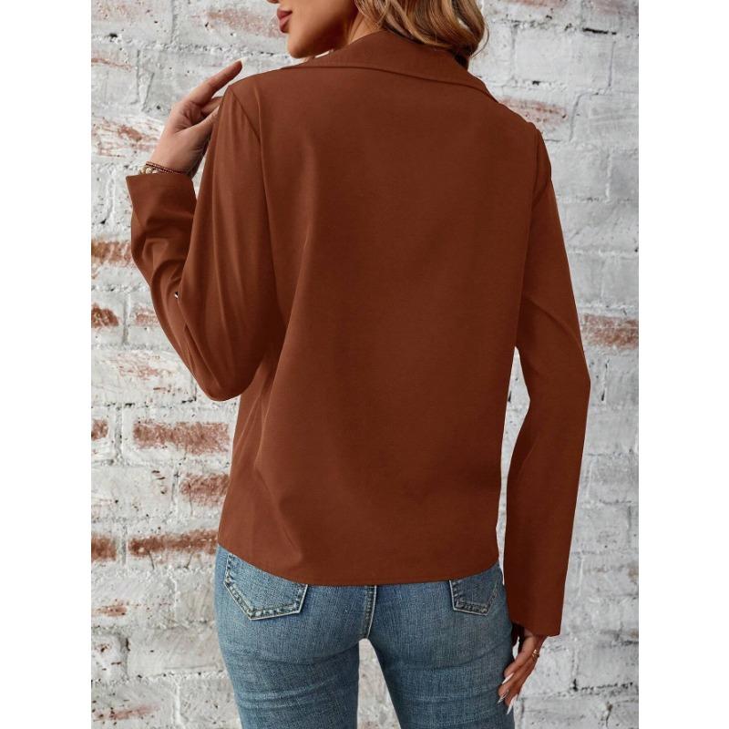 Damenmode, lässig, einfarbig, Herbst-Winter, langärmelig, POLO-Ausschnitt, Jacken und Mäntel