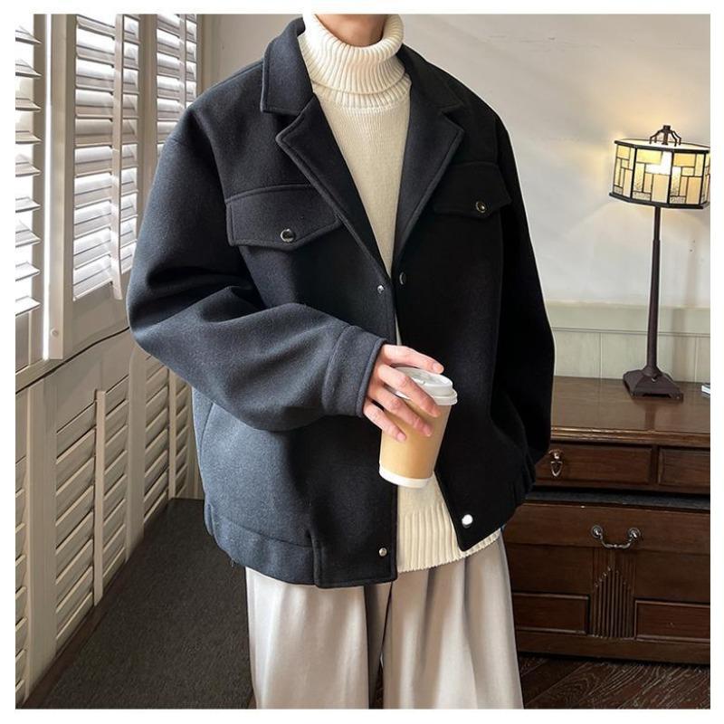 Fashionable Jacket Men's Autumn and Winter Thick Wool Trench Coat Jacket Casual Loose Top