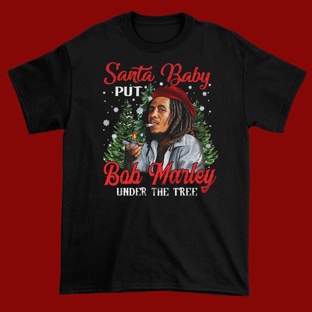 Bob Marley Under The Tree Santa Baby Christmas Black S-234XL shirt