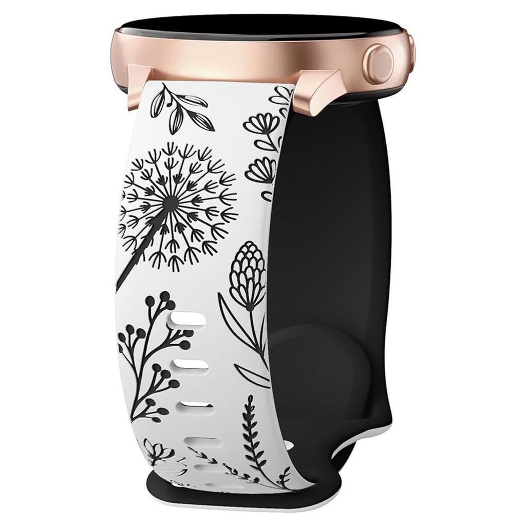 Engraved Silicone Watch Band Repalcement for Samsung Galaxy Watch 6 5 4 Active 2 and More 20mm Width Dandelion Design