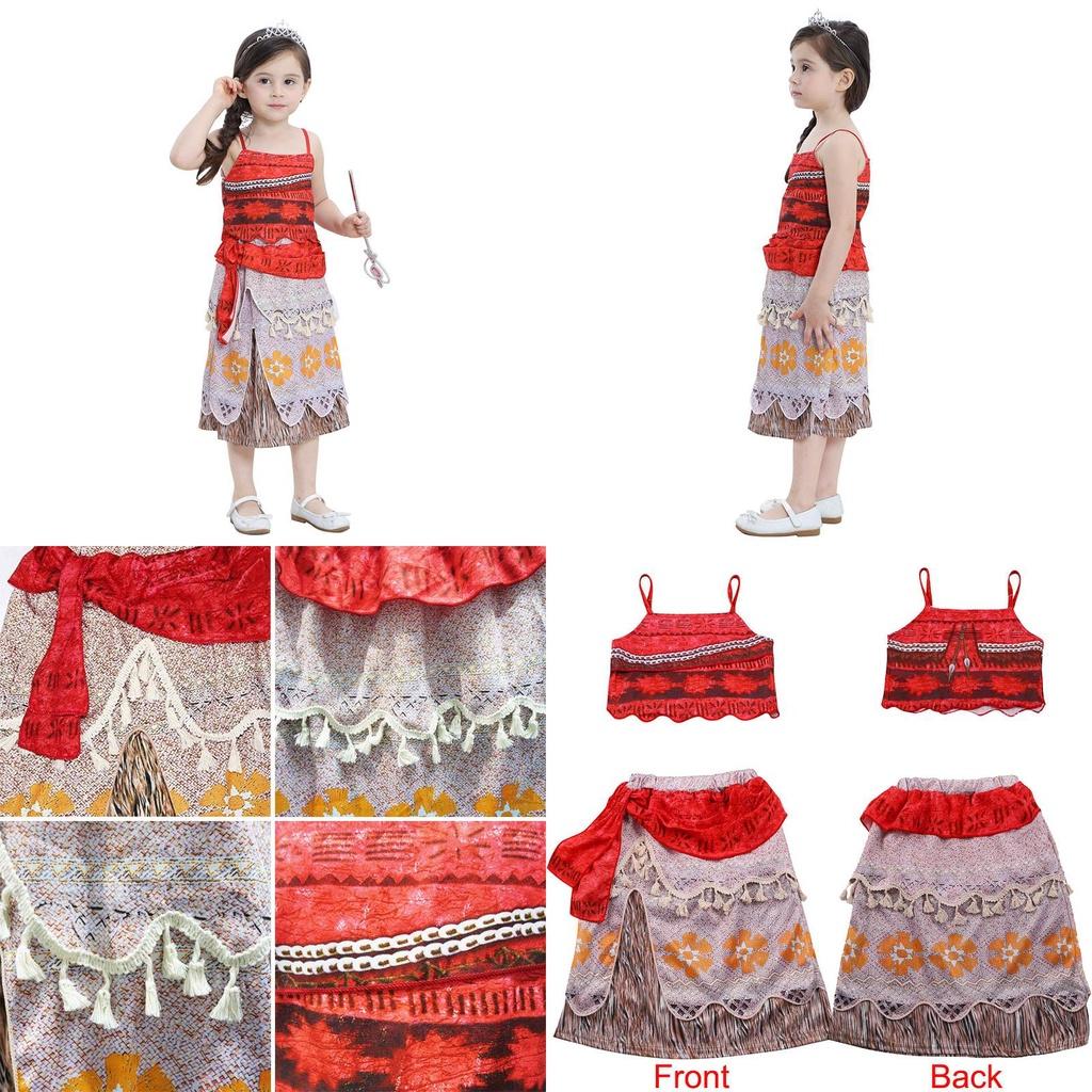 Princess Moana Cosplay Costume Set For Little Girls With Hawaiian Style Features