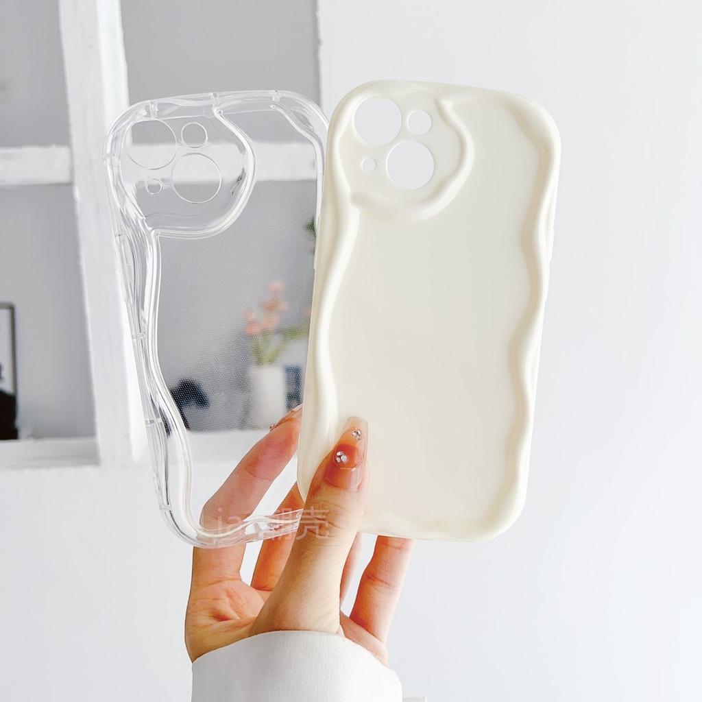 Wavy Mobile Phone Case Apple 16promax Suitable for IPhone 15/14 Cream Shell 13 Anti-fall