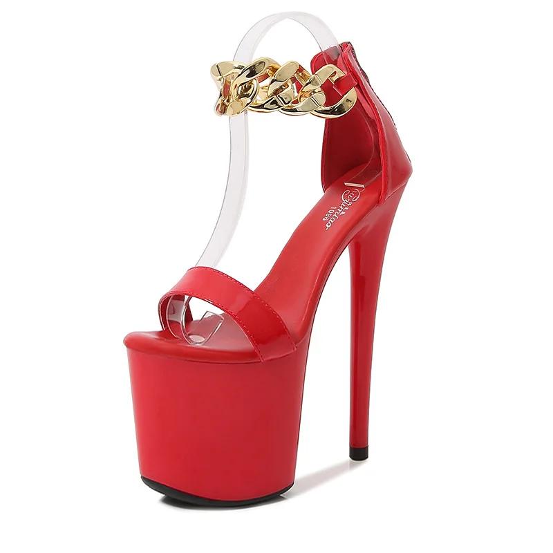 Fashion Super High Heel 20CM Round Heels Pole Dance Shoes Summer Modern Sexy Stripper Nightclub Ankle Strap Sandals For Women