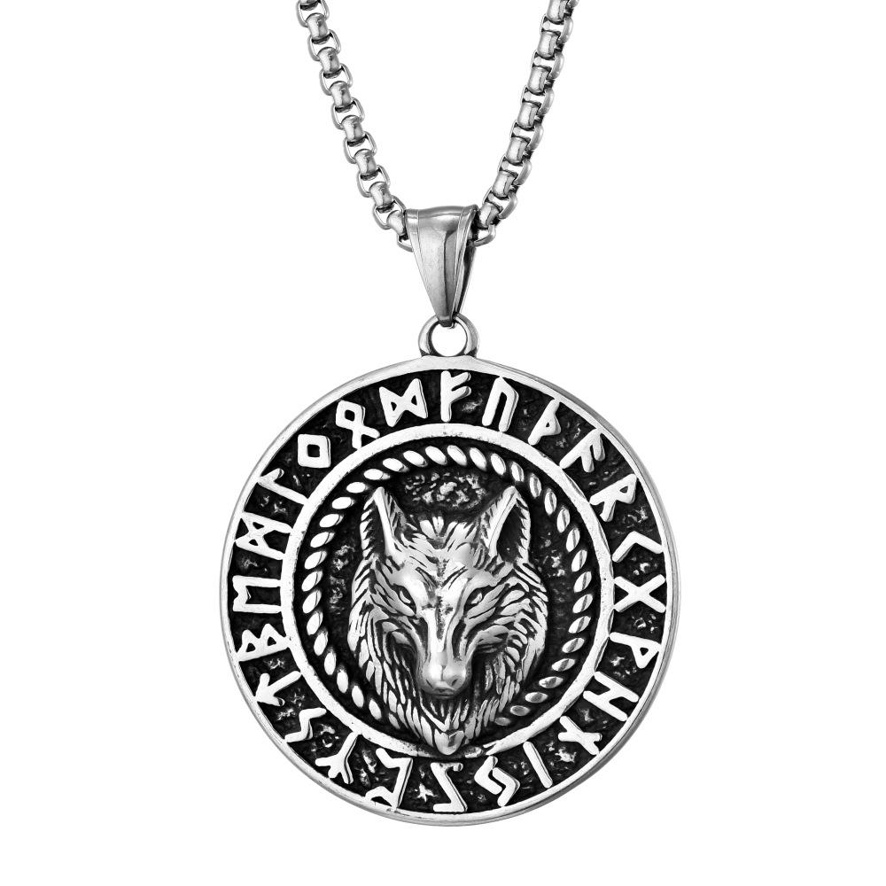

Viking Rune Wolf Pendant Necklace, Titanium Steel Men s Jewelry