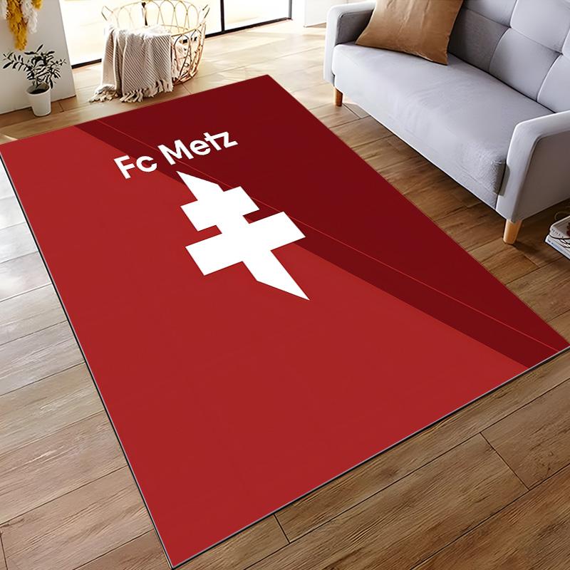 Flannel Rug, FC Metz White Lorraine Cross Mark Red Diagonal Minimal, Soft Carpet for Adult Man Cave Living Room Decor, Ligue 1 Fan Gift