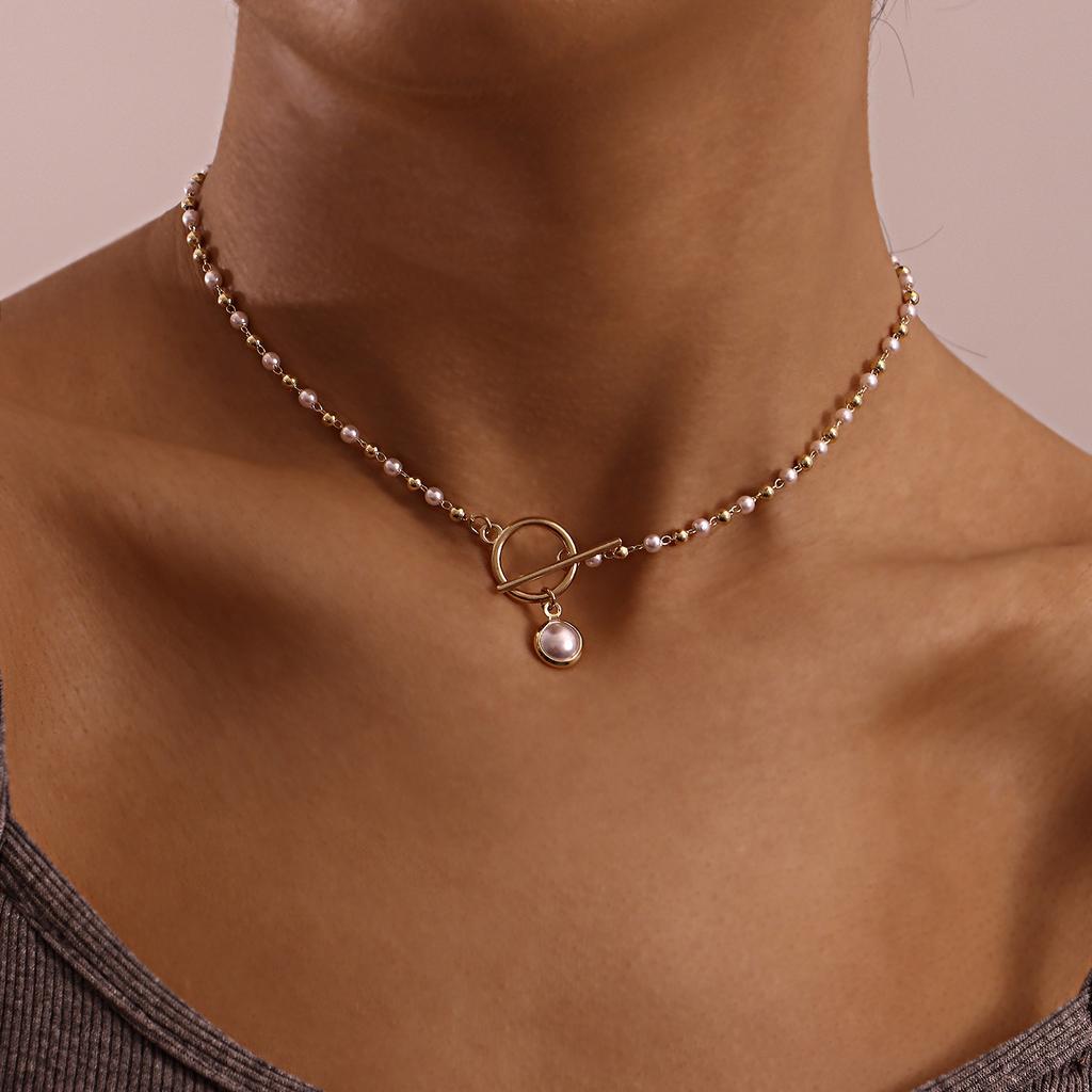 Europe, America, Simple Pearl Chain OT Buckle Necklace Female, Fashionable Fairy Style Creative Design Women's Necklace