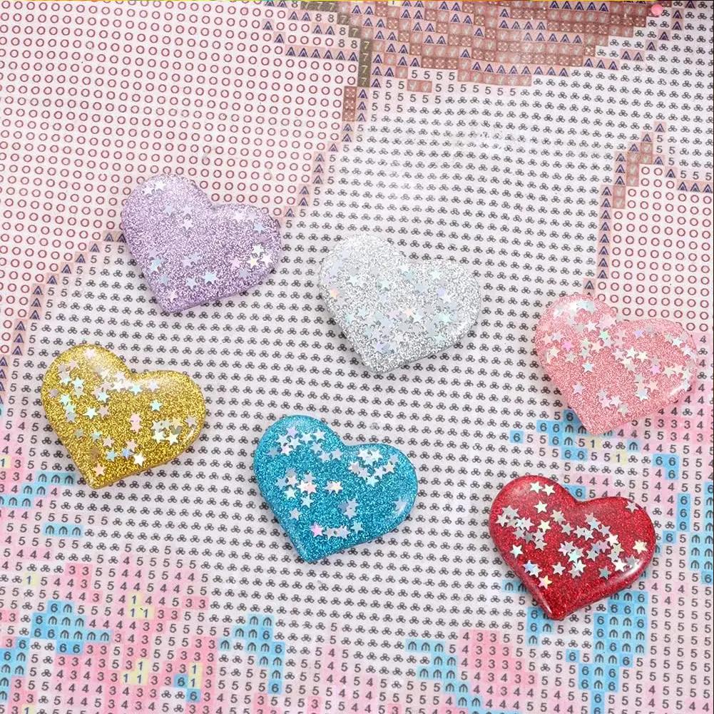 6Pcs Acrylic Heart Shape Diamond Art Magnetic Cover Holder DIY Diamond Embroidery Locator Diamond Art Accessories