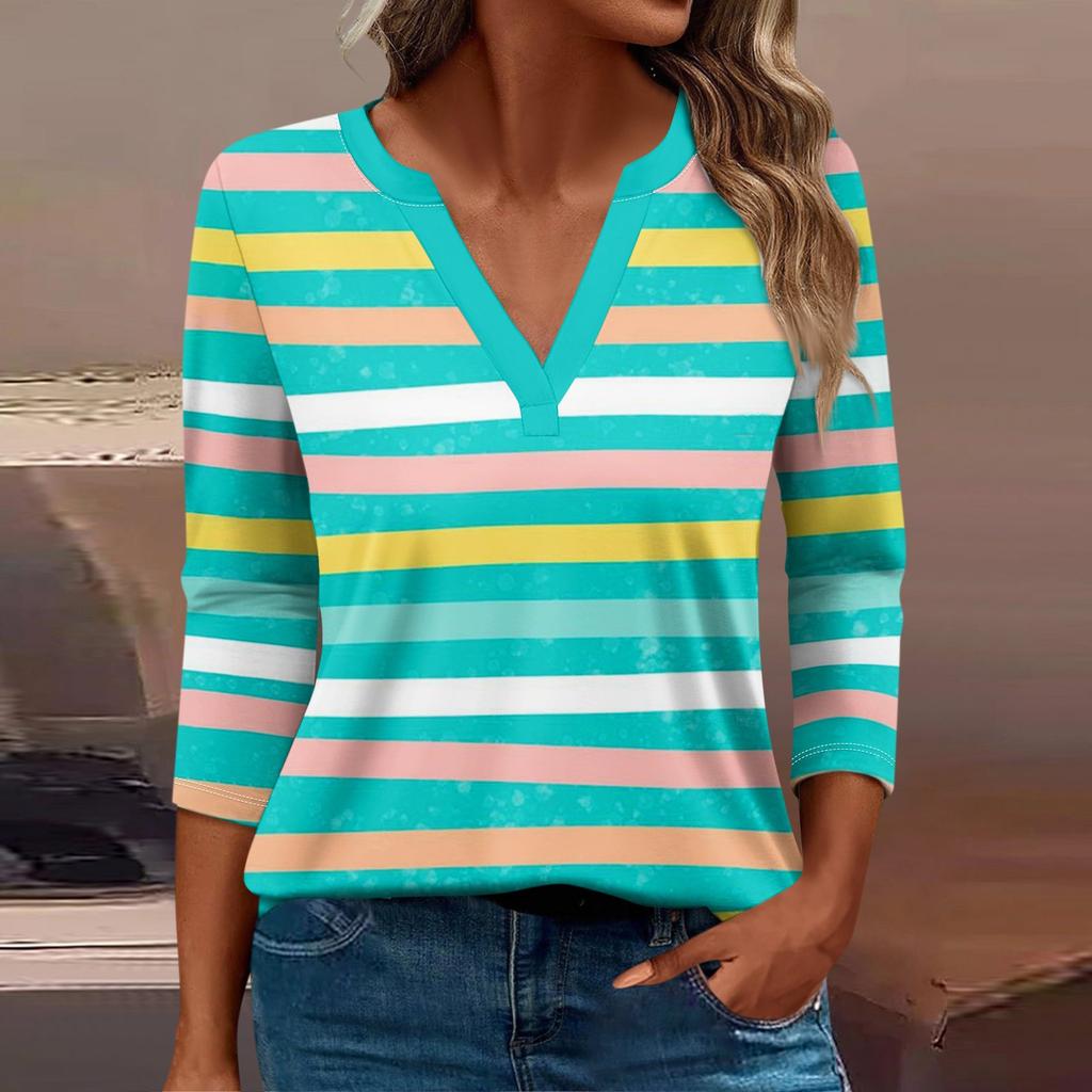 Women's T Shirt Tee Print Button 3/4 Sleeve Daily Weekend Fashion Basic V Neck Regular Top