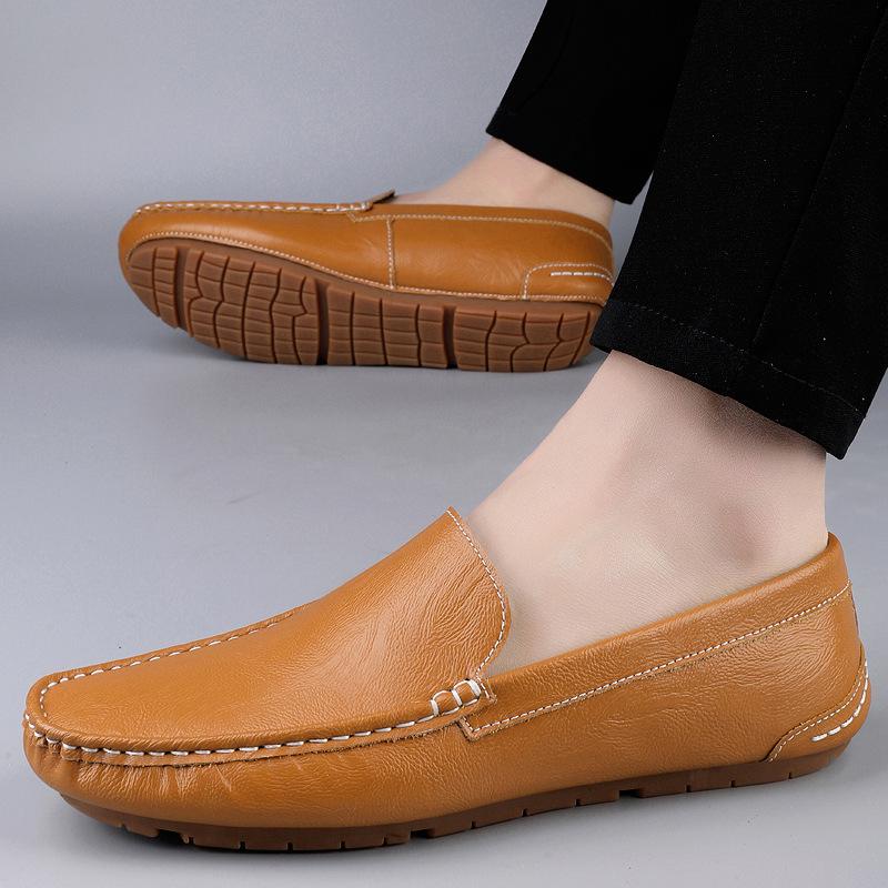 Men's Large Cowhide Leather Slip-On Driving Moccasins - Casual Spring Loafers