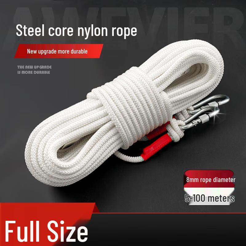 8mm Nylon Safety & Climbing Rope with Double Hooks