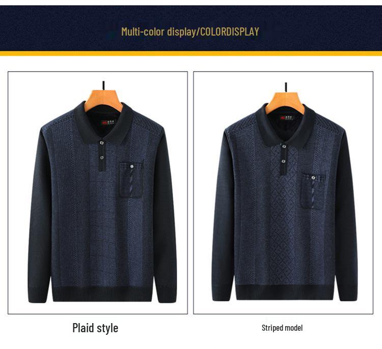 Men's Fleece-Lined Round-Neck Sweater for Autumn/Winter - Warm Knitted Base Layer for Dad or Grandpa