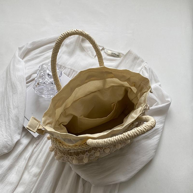 Yogodlns Women Straw Woven Bag Straw Tote Bag Large Capacity Weaving Shoulder Purse with Lace Woven Shopping HandBag Summer Beach Clutch