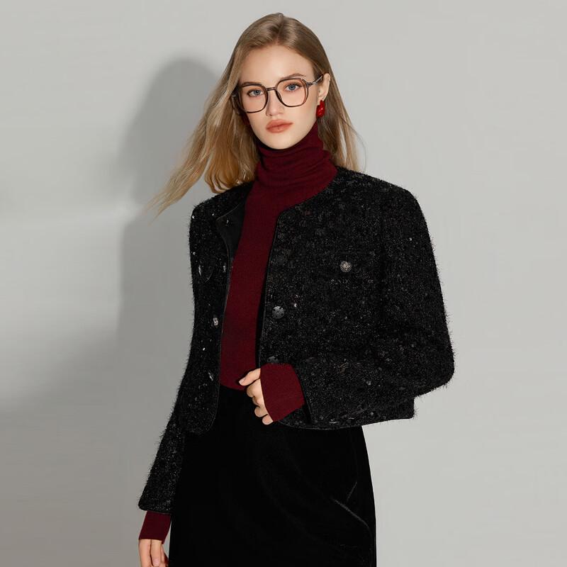 

Women s Elegant Short Tweed-Style Jacket L