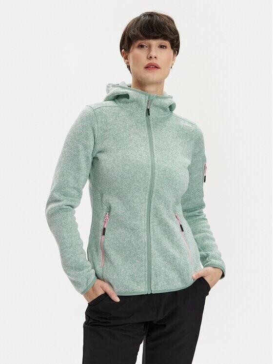 Куртка CMP Woman Fleece Jacket Fix Hood (3H19826) Knit/Tech Melange Hoody (3H19826) jade/bianco