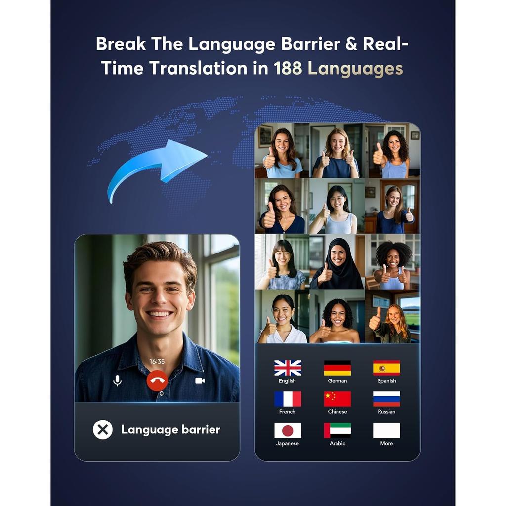 AI Translation Earbuds188 Languages Translator Earphones Audifonos Traductores Inglés Español Translating Device Noise Cancelling Translate Ear Buds