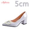 Aphixta 7cm 5cm Square Heels Patent Leather Pearl Buckle Shoes Woman Classics Pointed Toe Dress Official Pumps Party Big Size 48