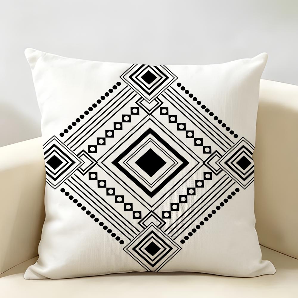 Geometric Embroidery Cushion Cover Natural Linen Organic Fabric Double-Sided Printing Breathable Perfect For Home Decor