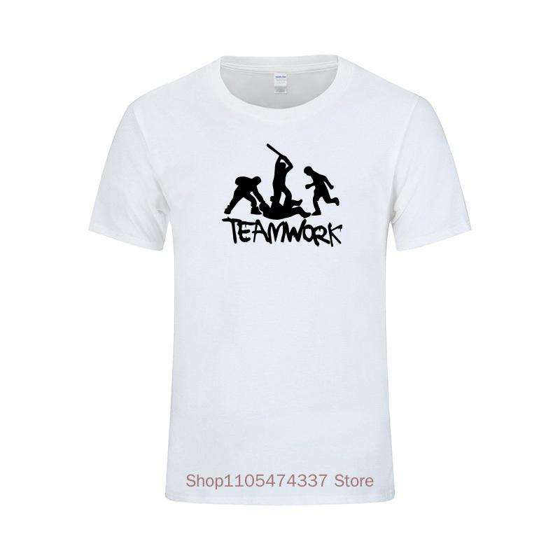 Teamwork Group Fights Funny Print T Shirt Unisex Summer Fashion Short Sleeve Cotton Tshirts Humor Birthday Gift Tees Top