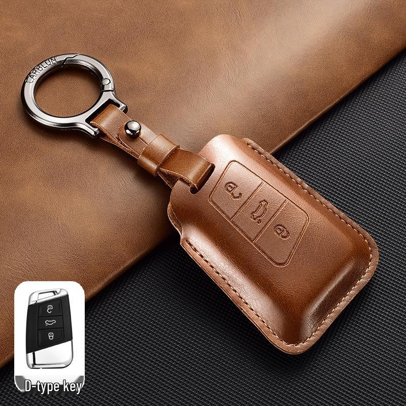 Leather Key Case for Volkswagen Models: T-Cross, Lavida, Lamando, Bora, Tiguan, Sagitar, Polo, Magotan, Passat, Tharu