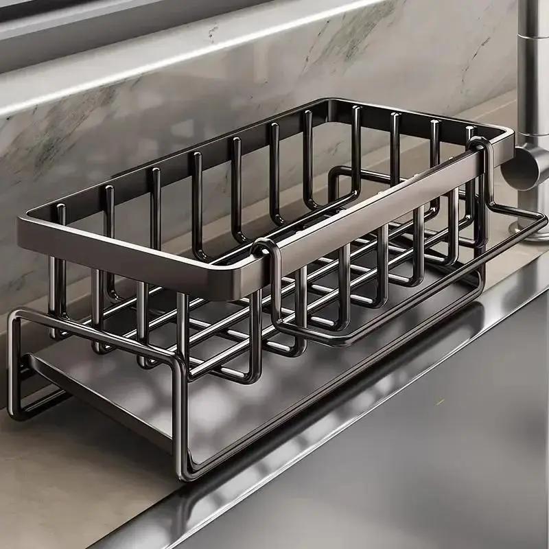 Kitchen Space Aluminum Sink Drain Rack Sponge Storage Faucet Holder Soap Drainer Shelf Basket Organizer Bathroom Accessories