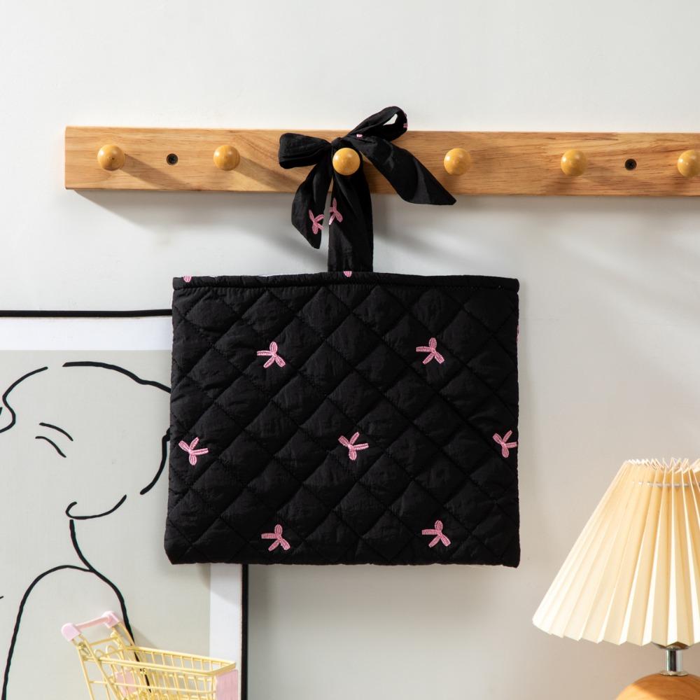 Portable Quilted Makeup Bag Drawstring Bow Knot Floral Toiletry Bag Large Capacity Makeup Pouch Girls чёрный