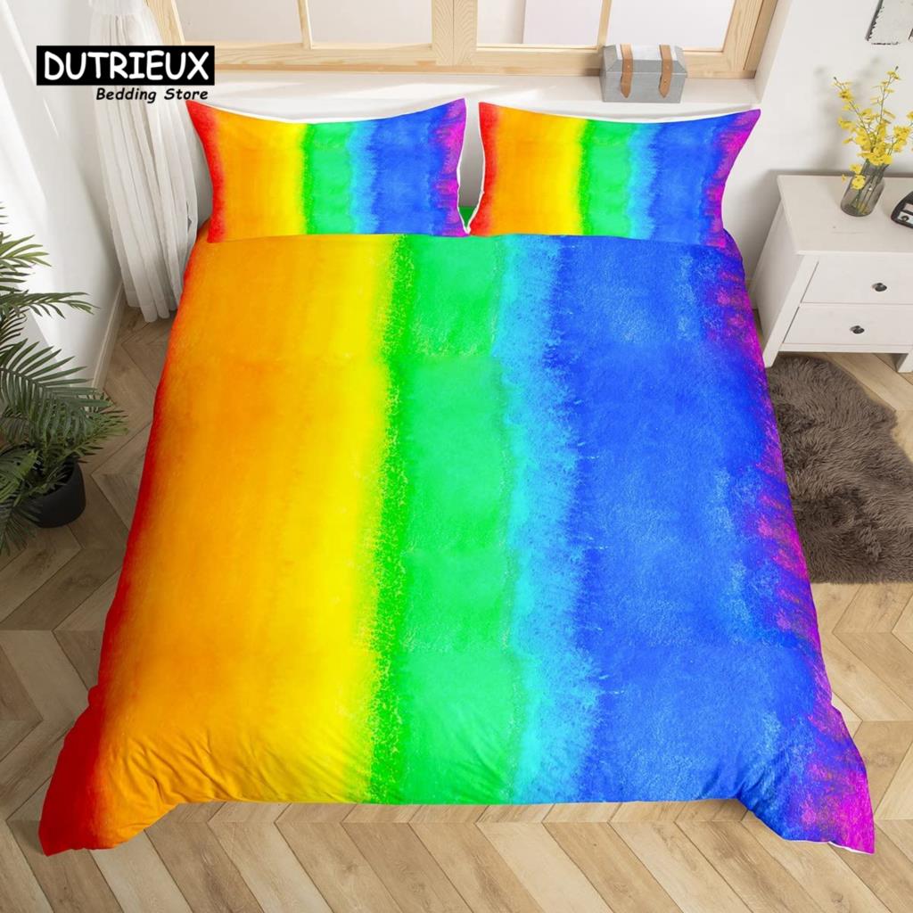 Rainbow Conch Duvet Cover Set Colorful Rainbow Bedding Set For Kids Girls Microfiber Multicolor Comforter Cover Twin King Size
