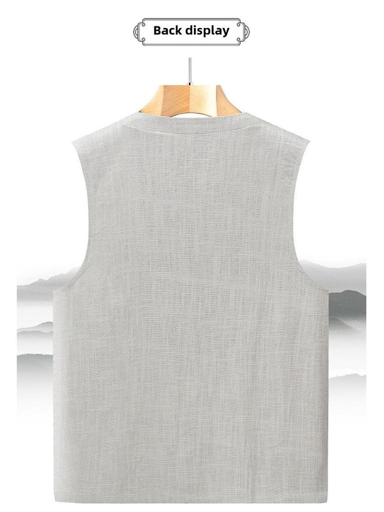 Pánská letní lněná vesta Tang - Lehká, volný střih, bez rukávů, ideální pro střední a starší věk.