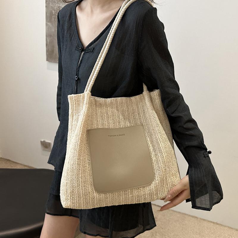 Summer New Fashionable Retro Shoulder Bag Large Capacity Shopping Beach Bag Simple Travel Women's Tote Bag