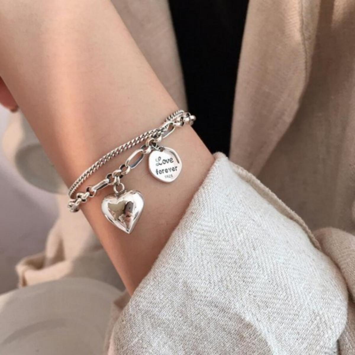 

Trendy Vintage Creative Good Luck Thick Chain Tassel Beads Bracelets For Women Men Punk Metal Heart Love Forever Bangles Jewelry