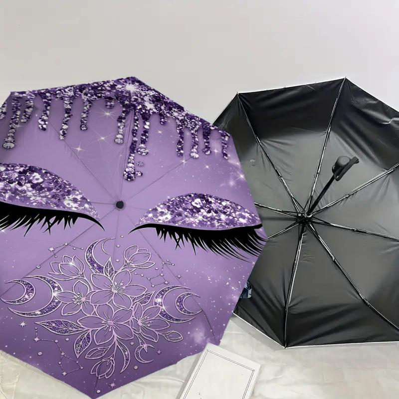 1PC Eyes Glitter Umbrella-8-Rib Reinforced Portable Folding Travel Suitable for All Seasons Outdoor Daily Use Is an Ideal Choice -K0356
