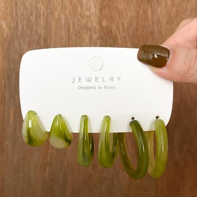 Trendy Resin Acrylic Hoop Earrings Set Smooth Shiny Green Colorful Women's Retro Jewelry
