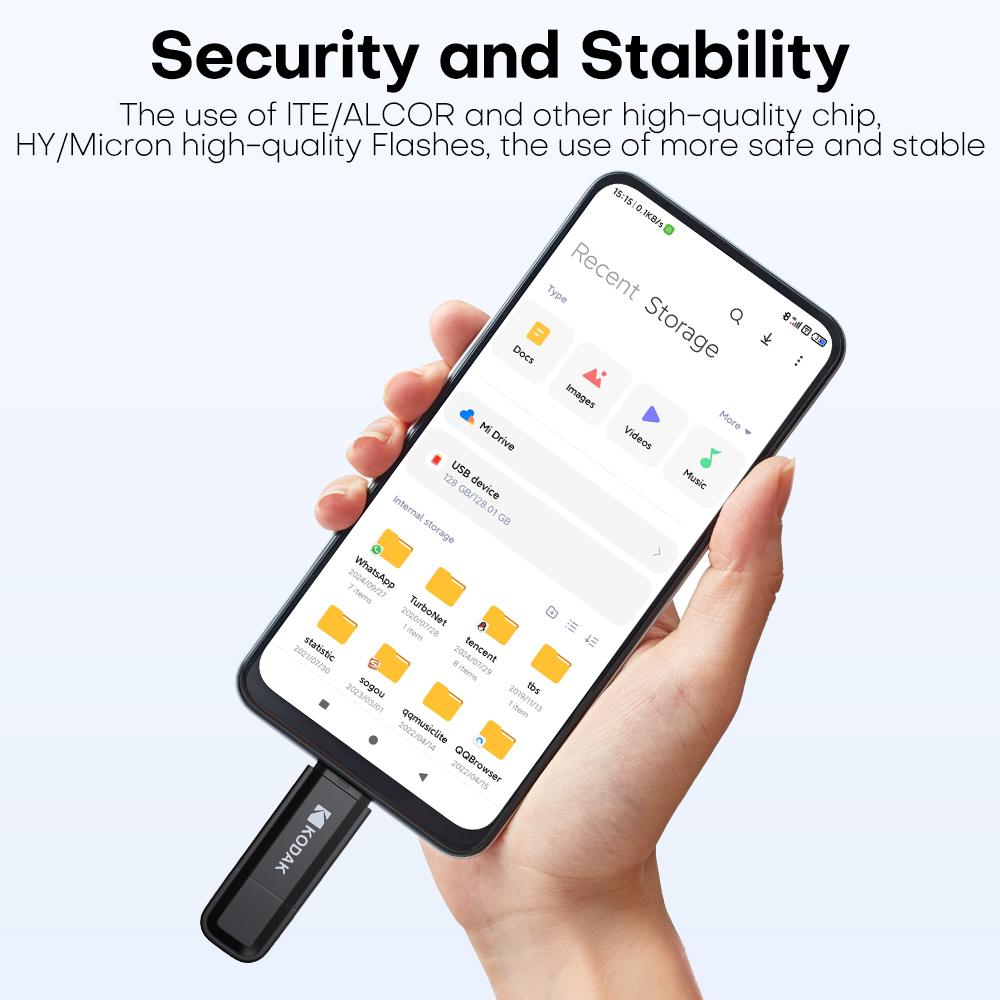 Kodak K143D USB Flash Drive Type C 32GB/64GB/128GB/256GB USB3.2 Pendrive High Speed Dual Memory Stick For Smartphone Laptop
