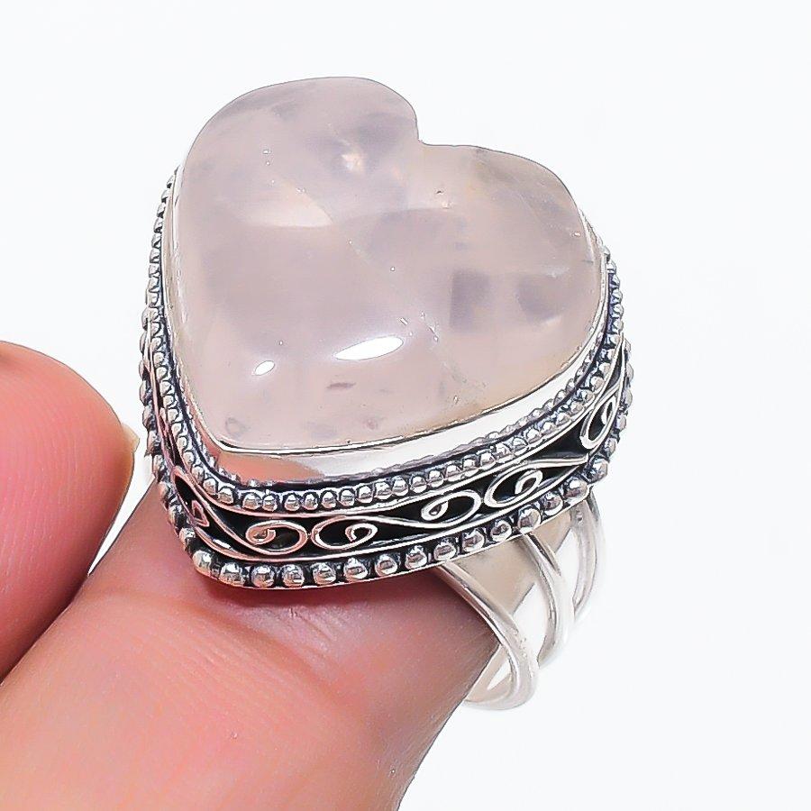 

Ювелирное кольцо из стерлингового серебра 925 пробы с розовым кварцем, размер 7,5