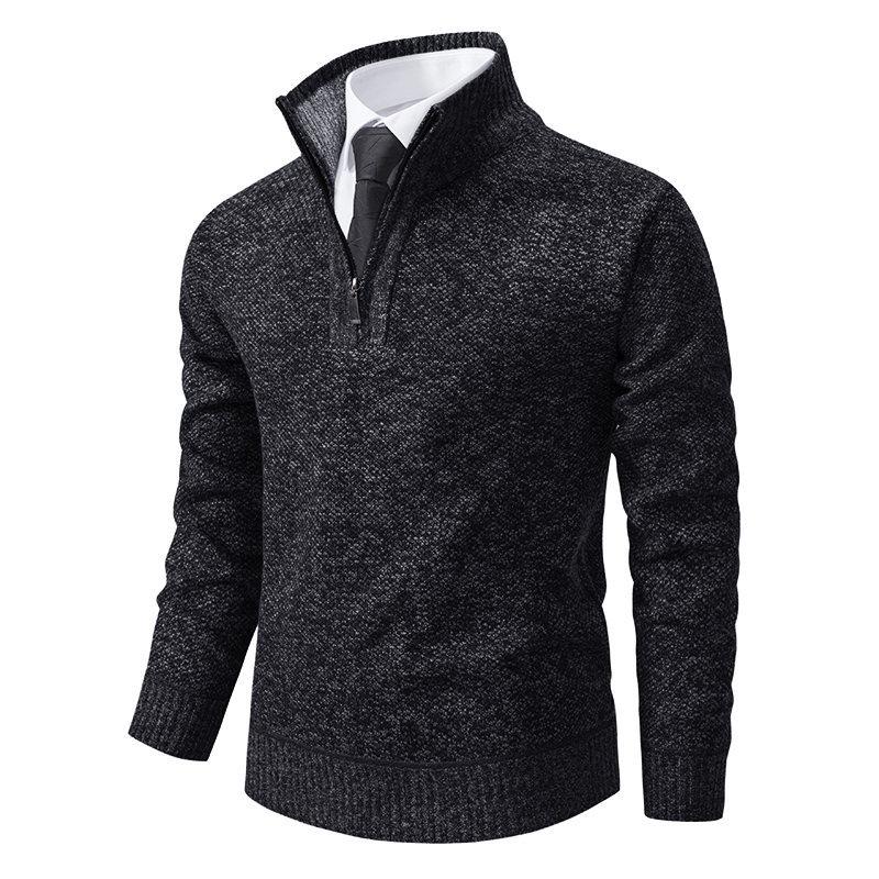 2024 Men's Plus Velvet Half-Zip High Collar Sweater - Autumn/Winter Fashion Knit Pullover
