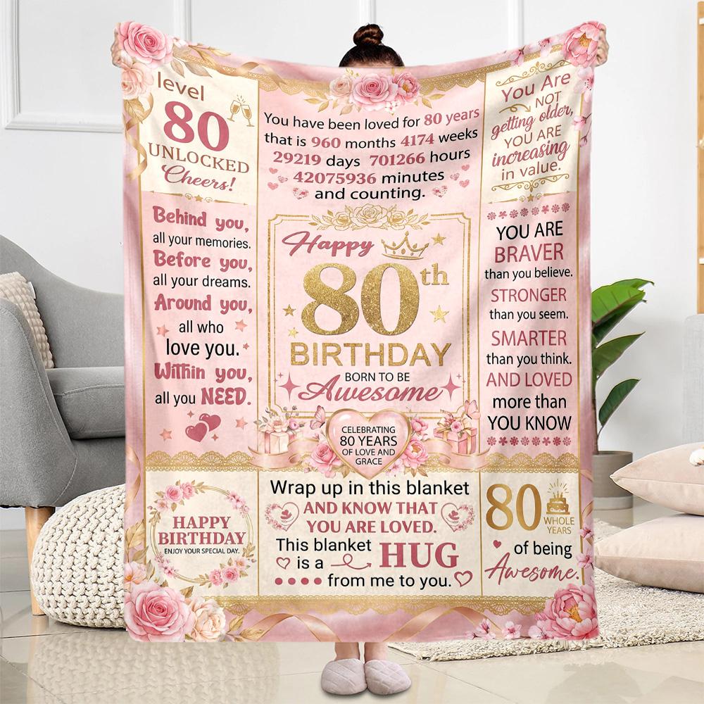 80-ojo gimtadienio šventės flanelinis pledas – minkštas ir tinkamas sofoms, lovoms, biurams, kelionėms, visais metų laikais, puiki dovana šventėms ir gimtadieniams.