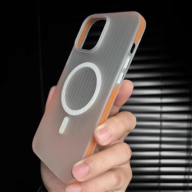 Suitable for IPhone16 Corrugated Magnetic Phone Case with Matte 15 Anti-slip Stripes and Apple 14pro Anti-drop Protective Case
