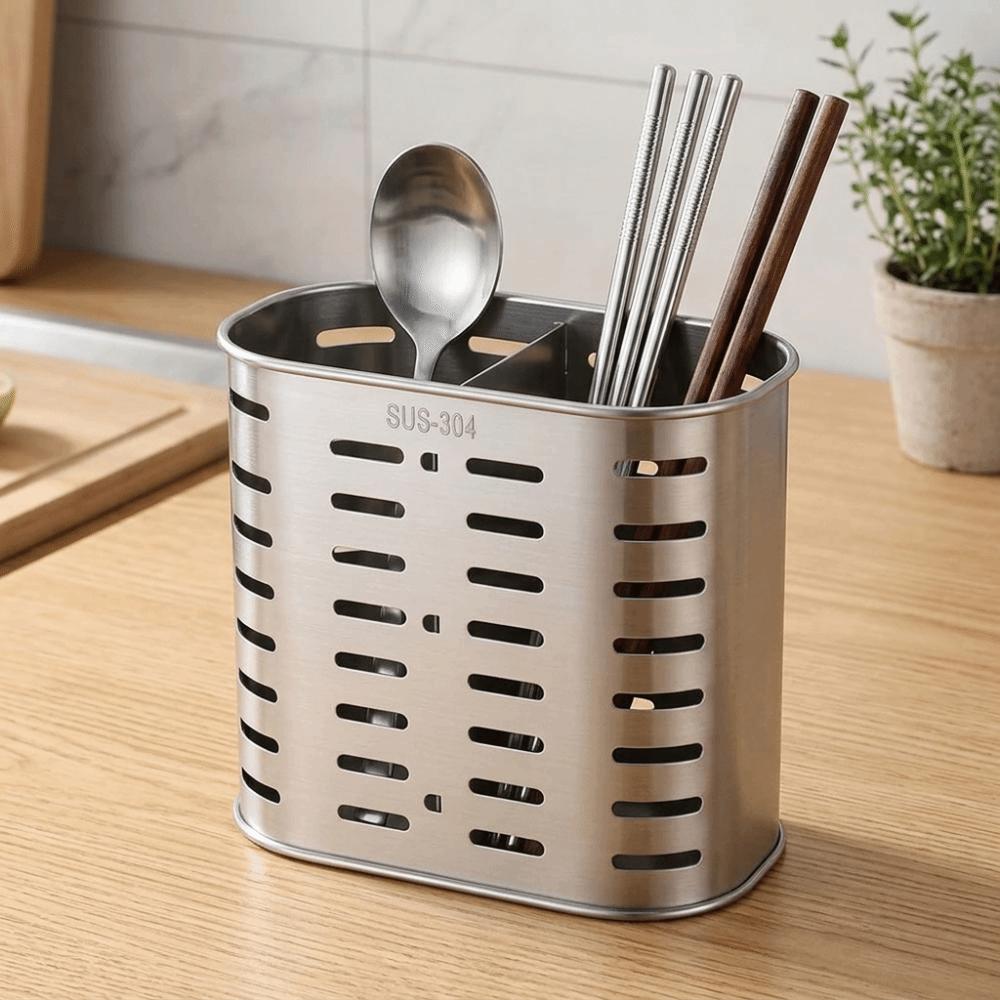 Rustless Steel Chopstick Holder Hollow Draining Hole Storage Basket Silverware Container Kitchen