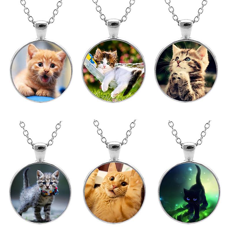 

Ожерелье с милым домашним животным, милые украшения для домашних кошек, стеклянный кулон с котятами и животными
