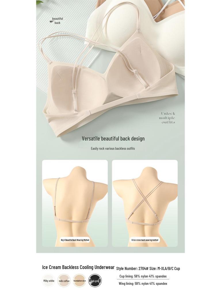 Ice Cream Backless Seamless Wireless Bra - Comfortable Women's Criss-Cross Thin Strap with Fixed Cup