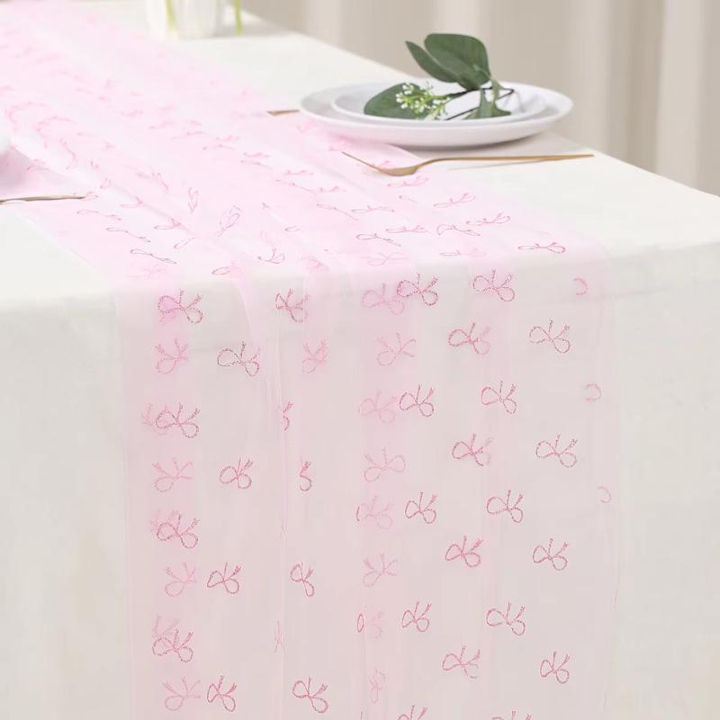 Bow Party Decorations Tablecloth, Girl Bow Theme Coquette Birthday Party Supplies Table Cover, Bow Birthday Baby Shower Decorati