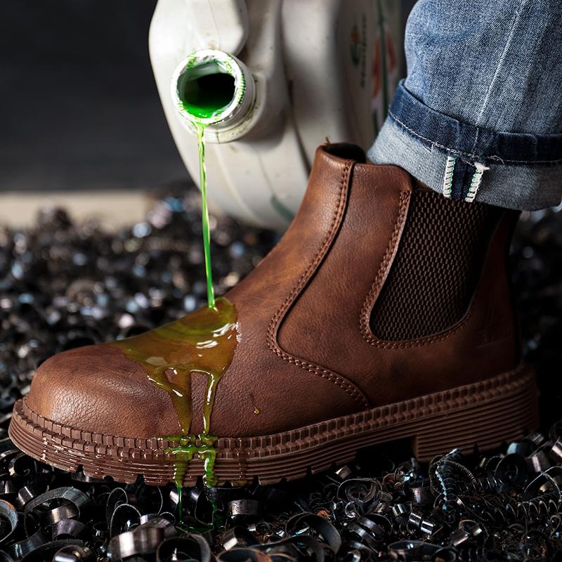 Herren Wasserdichte Stahlkappe Sicherheits-Arbeitsstiefel Leder Unzerstörbare Konstruktionsschuhe Braun