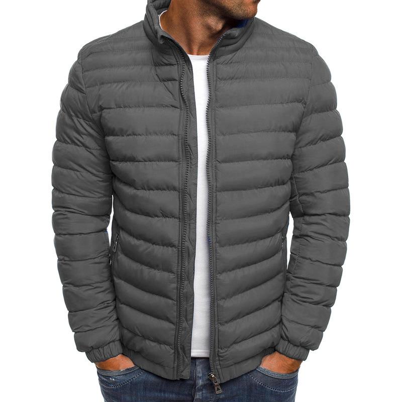 

Men s 2023 Winter Solid Color Stand-Up Collar Cotton-Padded Jacket 3XL сірий колір