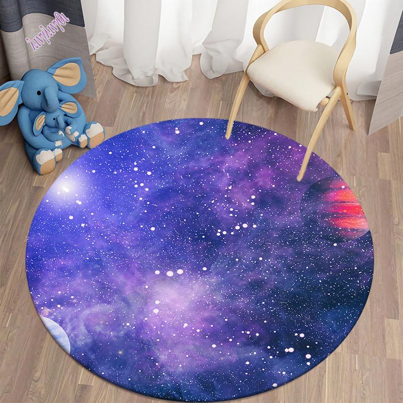 Circular Carpet In Galaxy Space Living Room Bedroom Bathroom Soft Flange Floor Decoration Non Slip