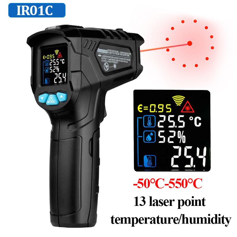 Digital Infrared Thermometer Laser Temperature Meter Non-contact Pyrometer Imager Hygrometer IR Termometro Color LCD Light Alarm