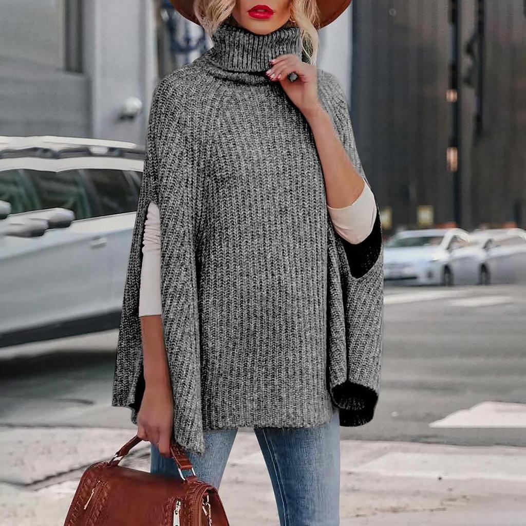 Women's Fashion Fall/winter Color Turtleneck Cape Loose Sweater
