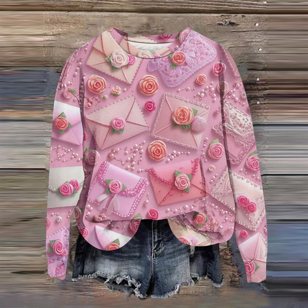 Women's Fashion Printed Long Sleeve Loose Round Neck Sweatshirt Top Fall