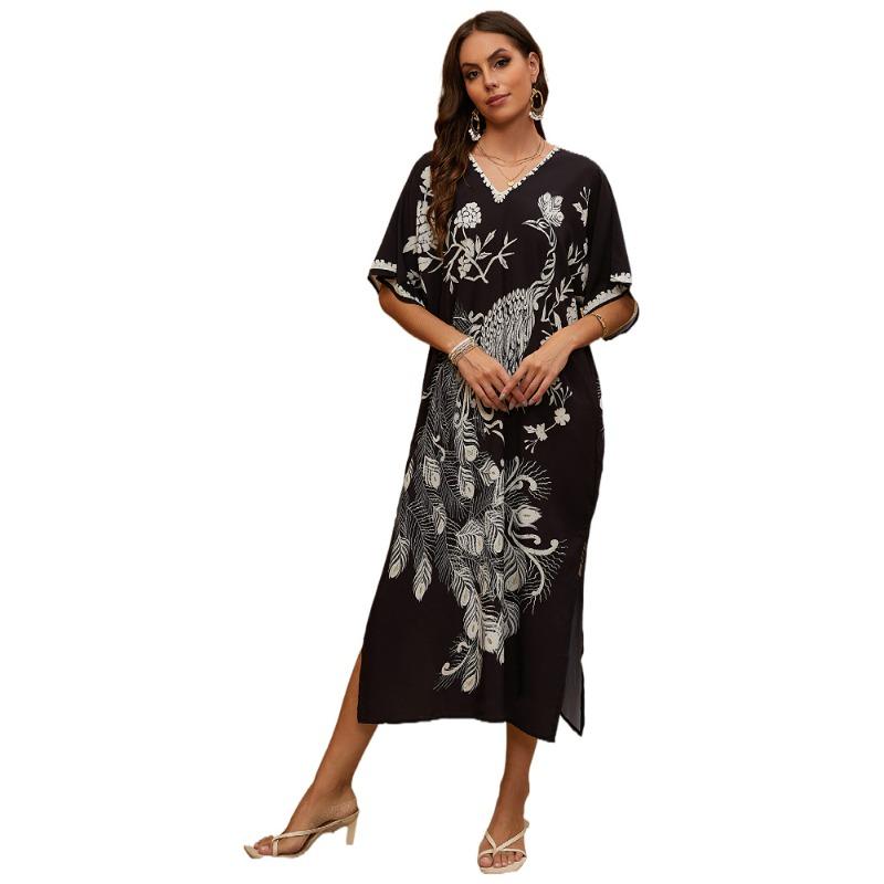 Plus Size Beach Print Beach Holiday Bikini Cover Up for Women